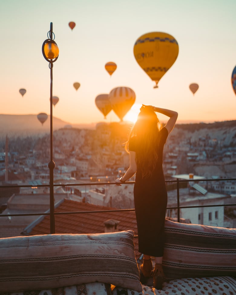 Woman Holding Yellow Balloons during Sunset