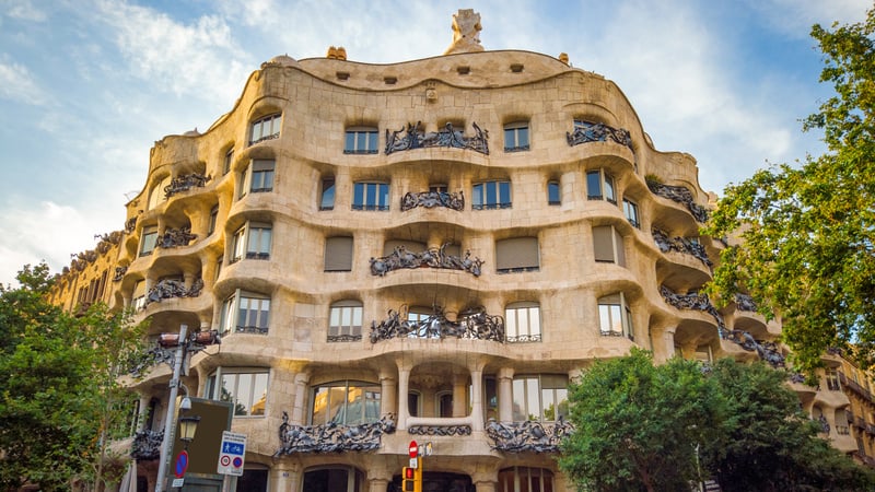 Casa Mila at Sunset in Barcelona, Spain